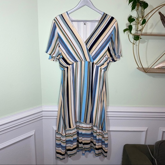 JODIFL Striped Boho Surplice Flutter Sleeve Dress Size M🔥 - Picture 1 of 8